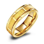 Wedding Rings for Men. 8mm Yellow Gold Brick Pattern Tungsten Wedding Band